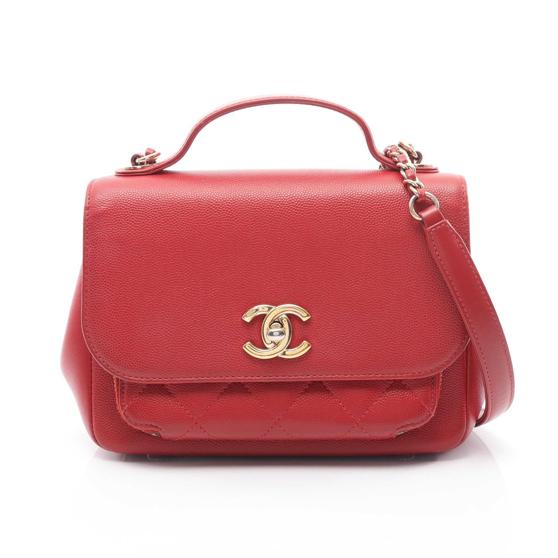 ビジネスアフィニティ マトラッセ チェーンショルダーバッグ キャビアスキン レッド ゴールド金具 2WAY シャネル バッグ CHANEL
