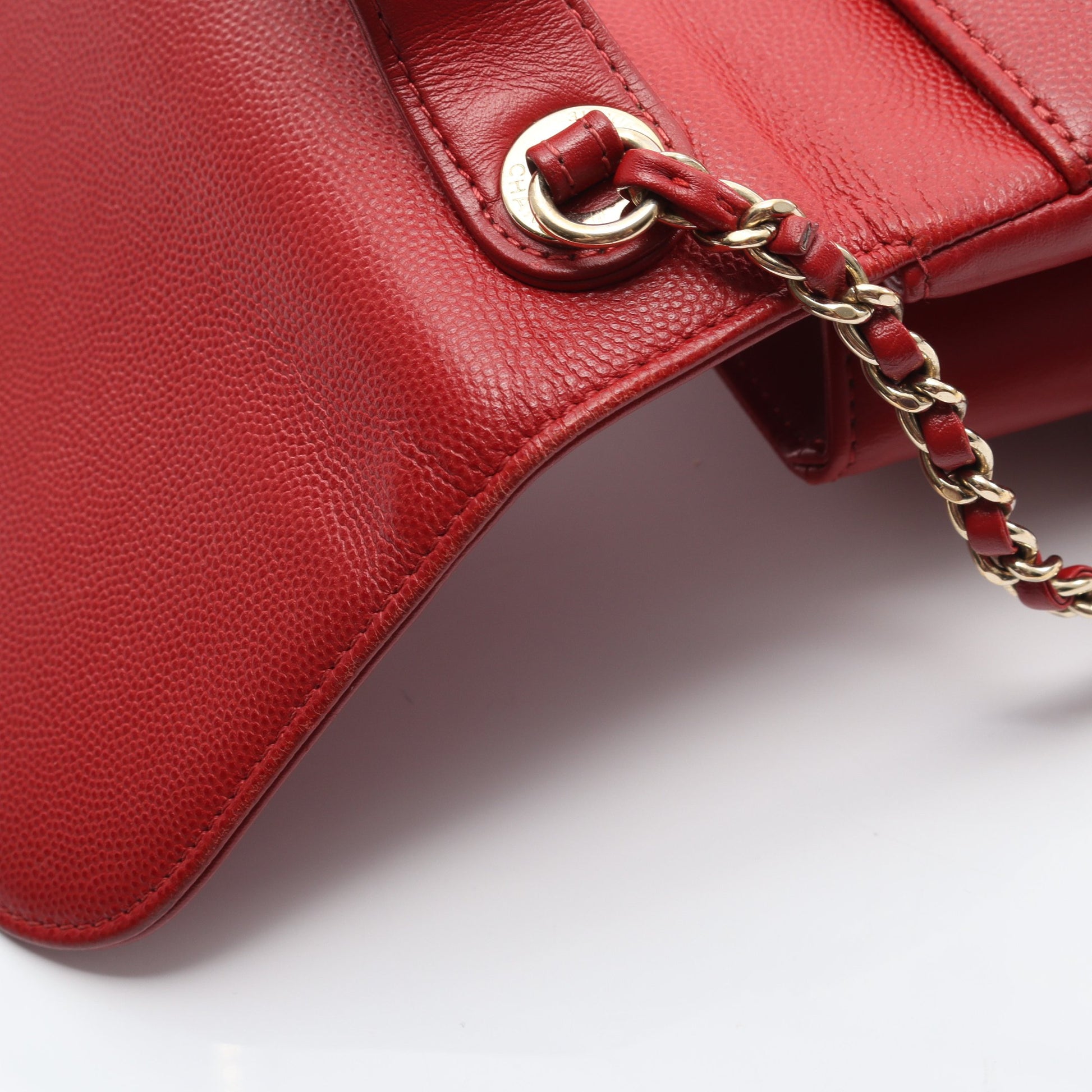 ビジネスアフィニティ マトラッセ チェーンショルダーバッグ キャビアスキン レッド ゴールド金具 2WAY シャネル バッグ CHANEL