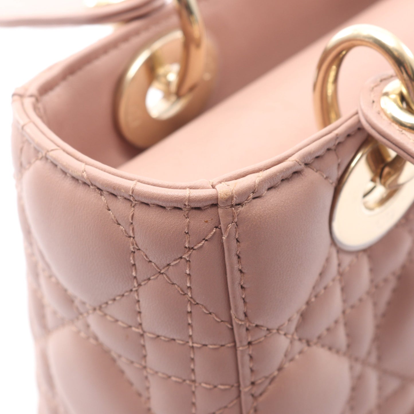 LADY DIOR MY ABCDIOR レディディオール スモール カナージュ ハンドバッグ レザー ピンクベージュ 2WAY クリスチャンディオール バッグ Christian Dior