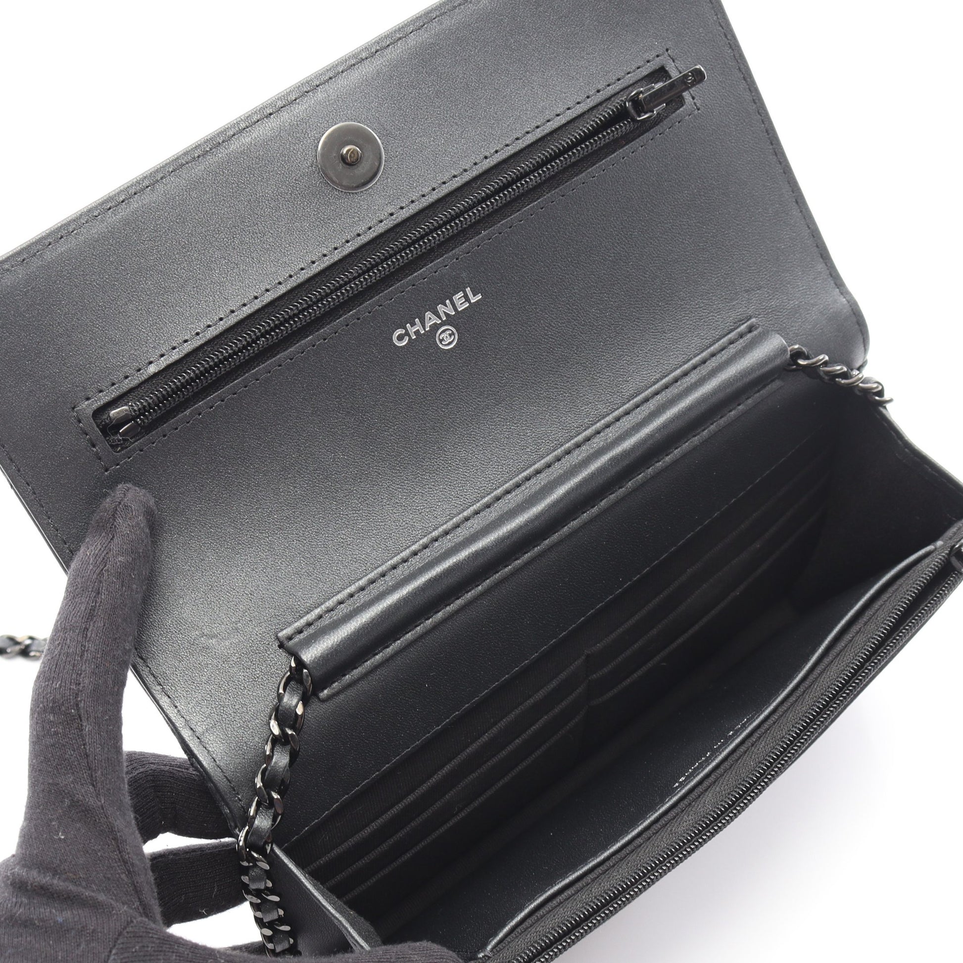 マトラッセ チェーンウォレット ラムスキン ダークグレー ブラック金具 シャネル バッグ CHANEL