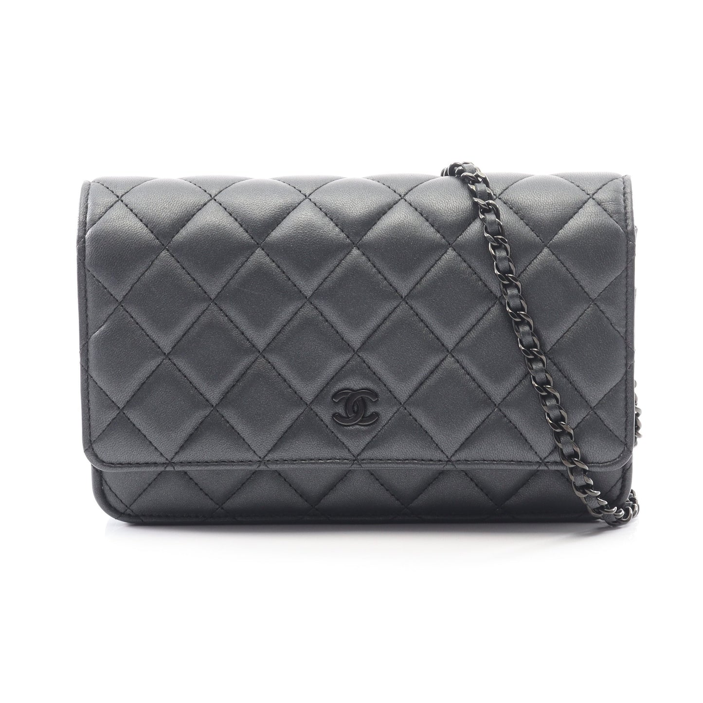 マトラッセ チェーンウォレット ラムスキン ダークグレー ブラック金具 シャネル バッグ CHANEL