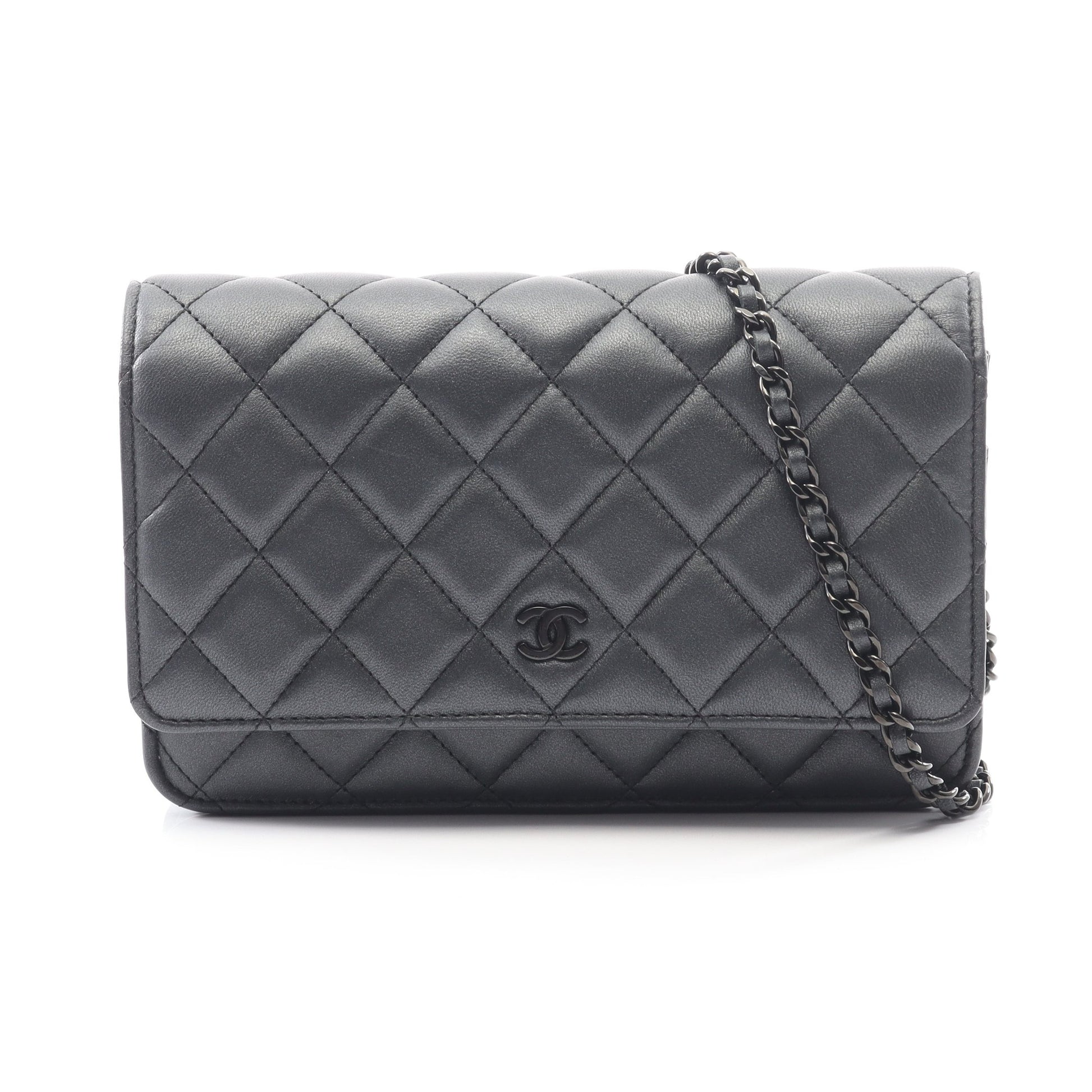 マトラッセ チェーンウォレット ラムスキン ダークグレー ブラック金具 シャネル バッグ CHANEL