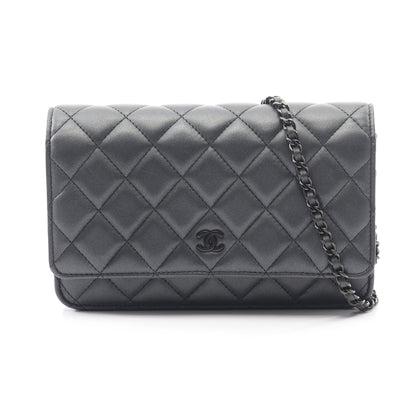 マトラッセ チェーンウォレット ラムスキン ダークグレー ブラック金具 シャネル バッグ CHANEL