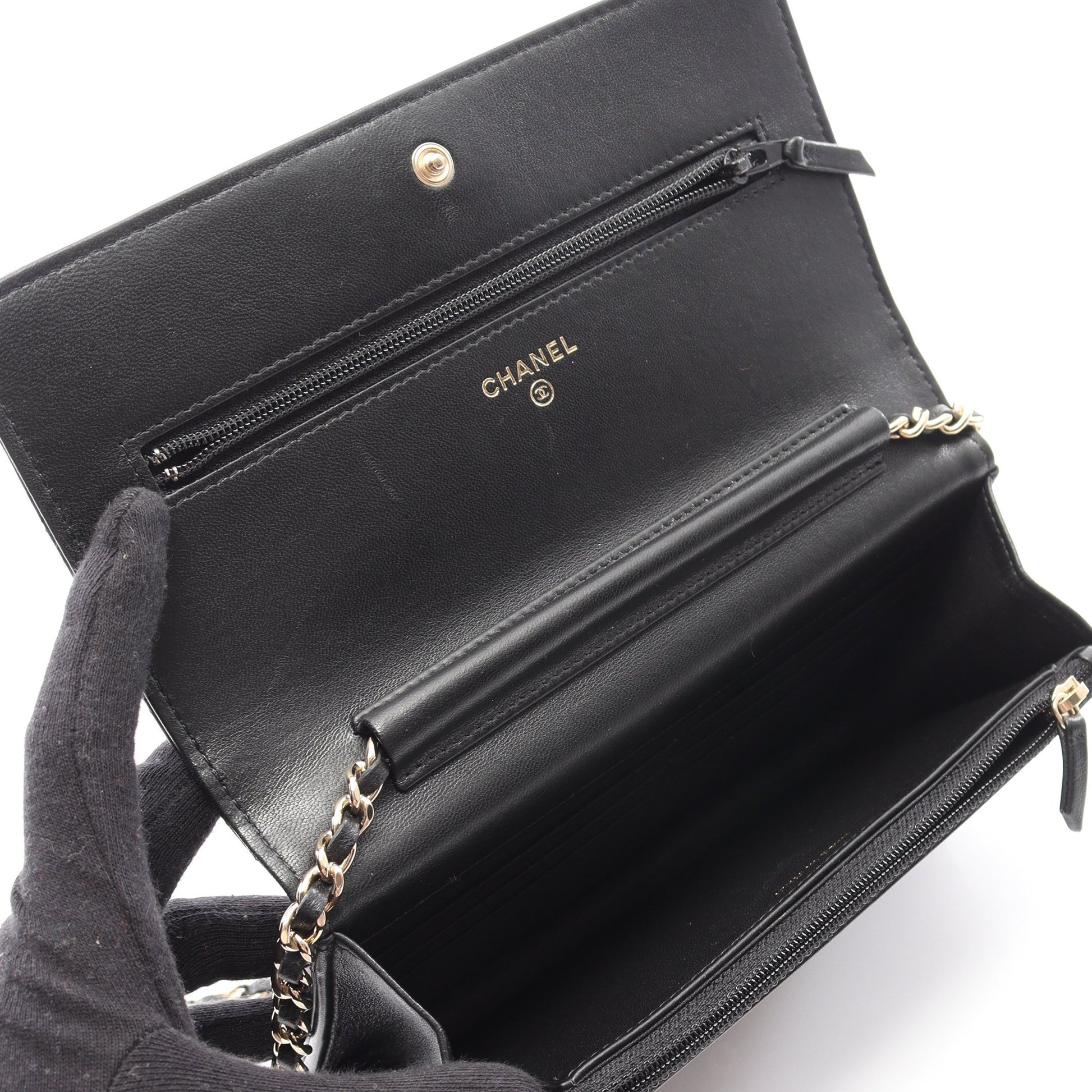 マトラッセ カメリア チェーンウォレット ラムスキン ブラック ゴールド金具 シャネル バッグ CHANEL