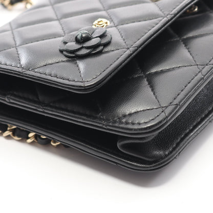 マトラッセ カメリア チェーンウォレット ラムスキン ブラック ゴールド金具 シャネル バッグ CHANEL