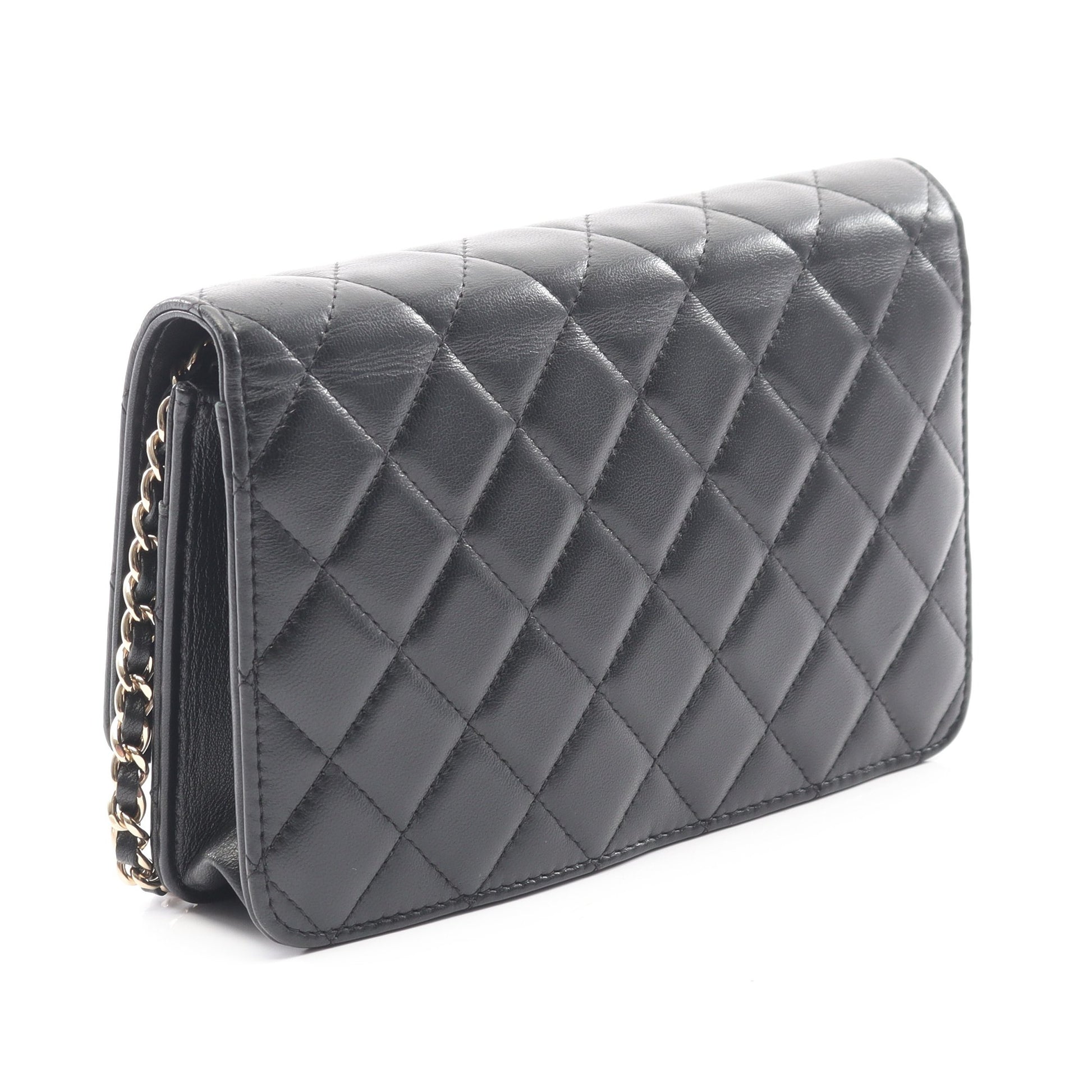 マトラッセ カメリア チェーンウォレット ラムスキン ブラック ゴールド金具 シャネル バッグ CHANEL