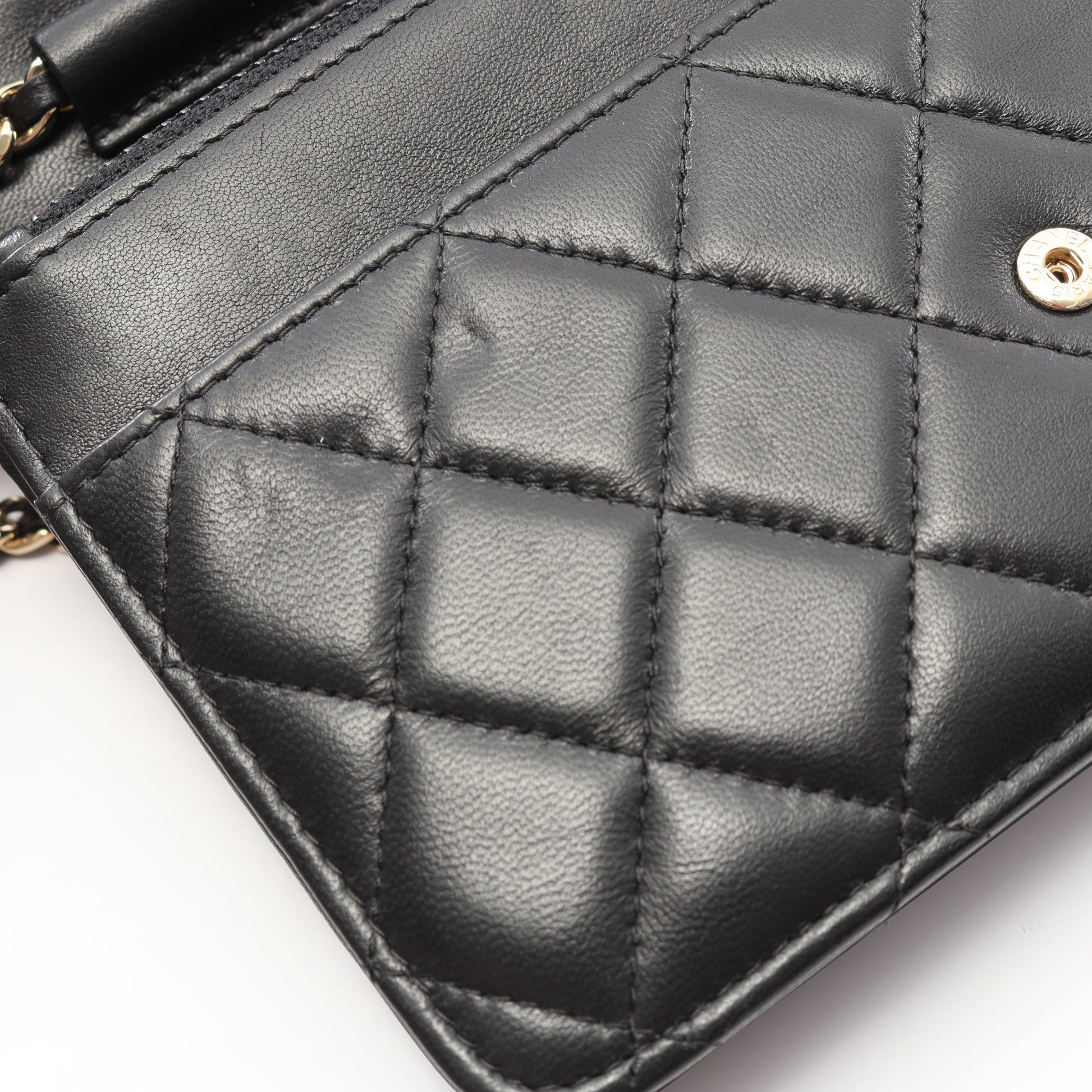 マトラッセ カメリア チェーンウォレット ラムスキン ブラック ゴールド金具 シャネル バッグ CHANEL