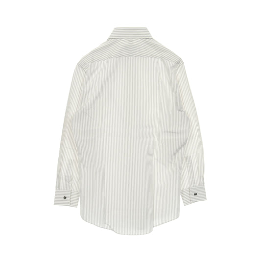 セリエボタン シャツ ストライプ コットン ホワイト グレー エルメス トップス HERMES