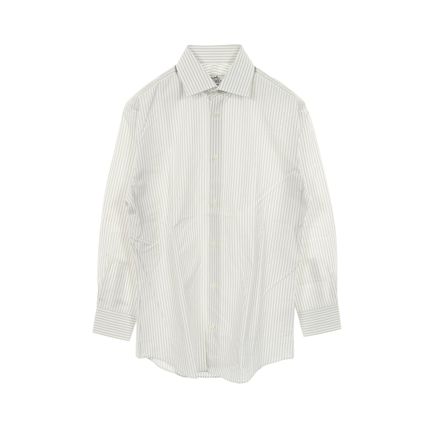 セリエボタン シャツ ストライプ コットン ホワイト グレー エルメス トップス HERMES