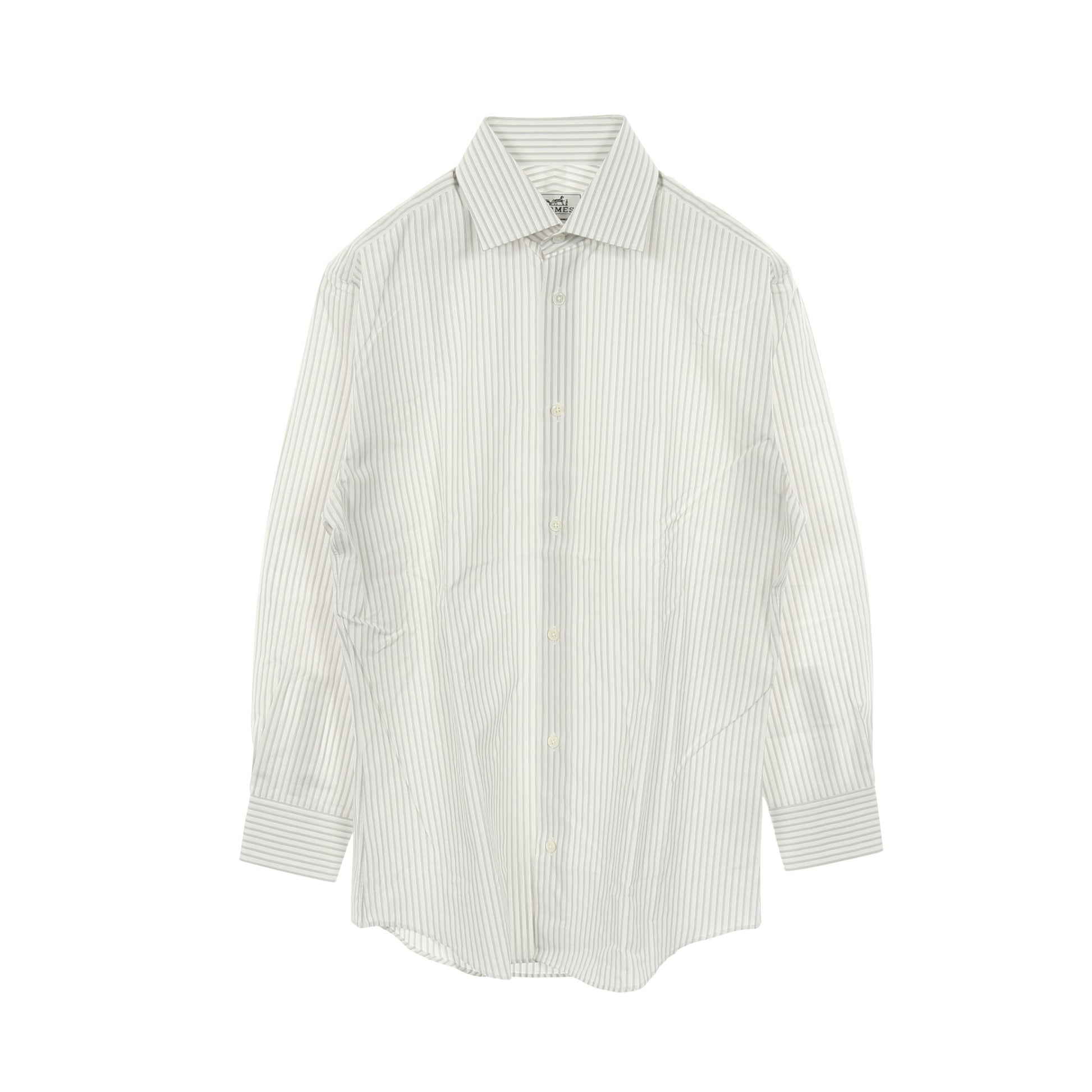 セリエボタン シャツ ストライプ コットン ホワイト グレー エルメス トップス HERMES