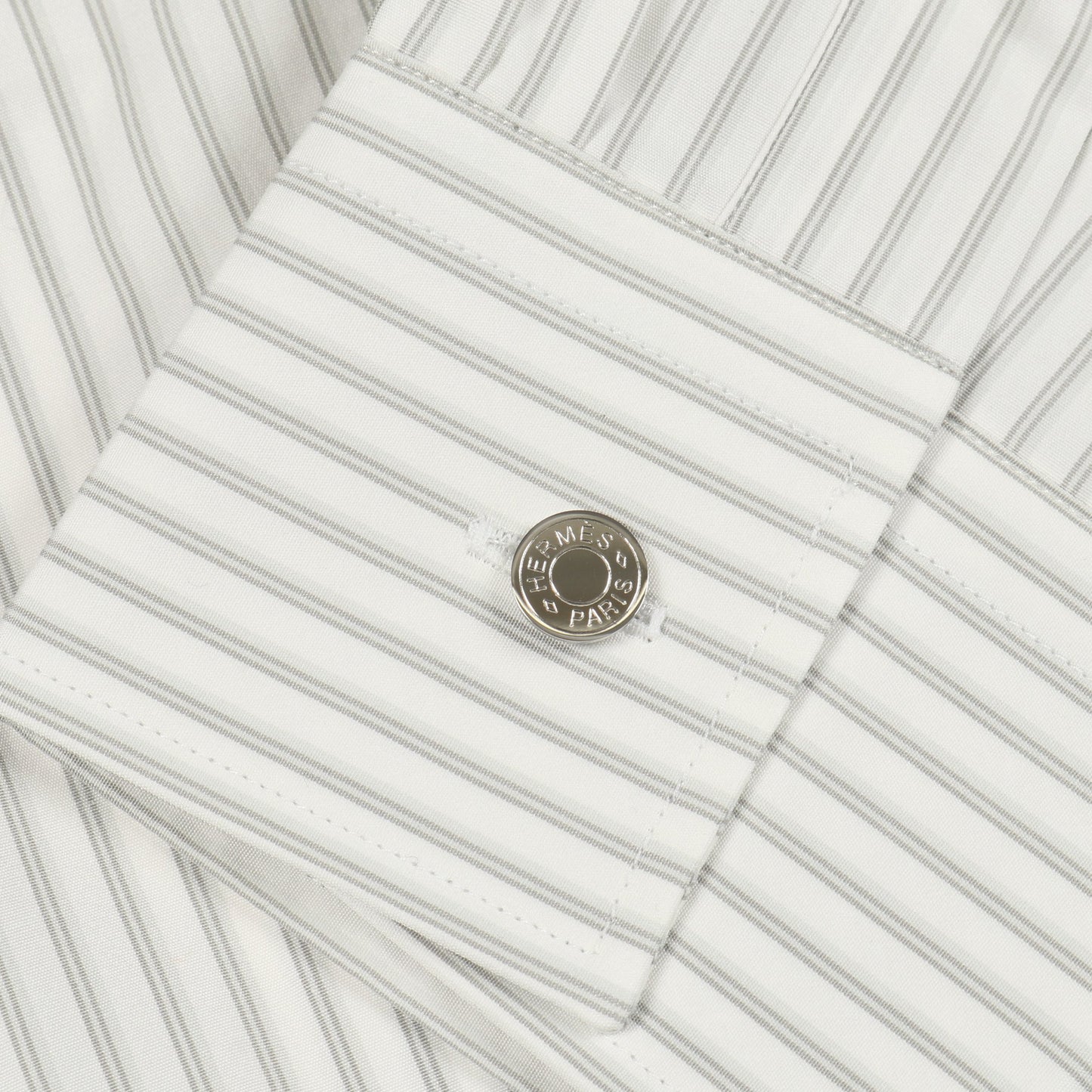 セリエボタン シャツ ストライプ コットン ホワイト グレー エルメス トップス HERMES