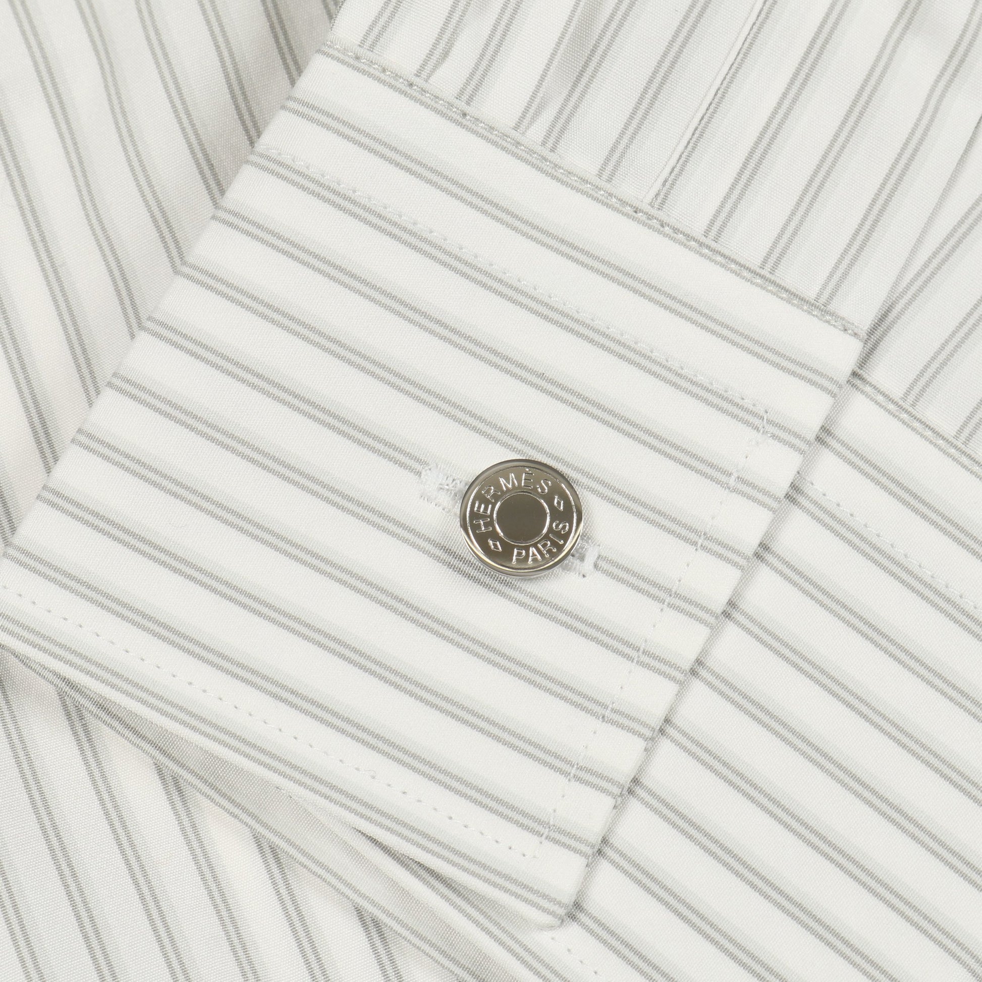 セリエボタン シャツ ストライプ コットン ホワイト グレー エルメス トップス HERMES