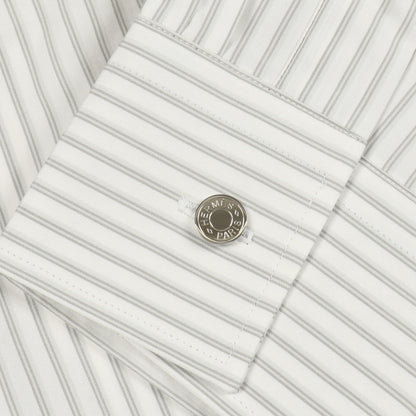 セリエボタン シャツ ストライプ コットン ホワイト グレー エルメス トップス HERMES