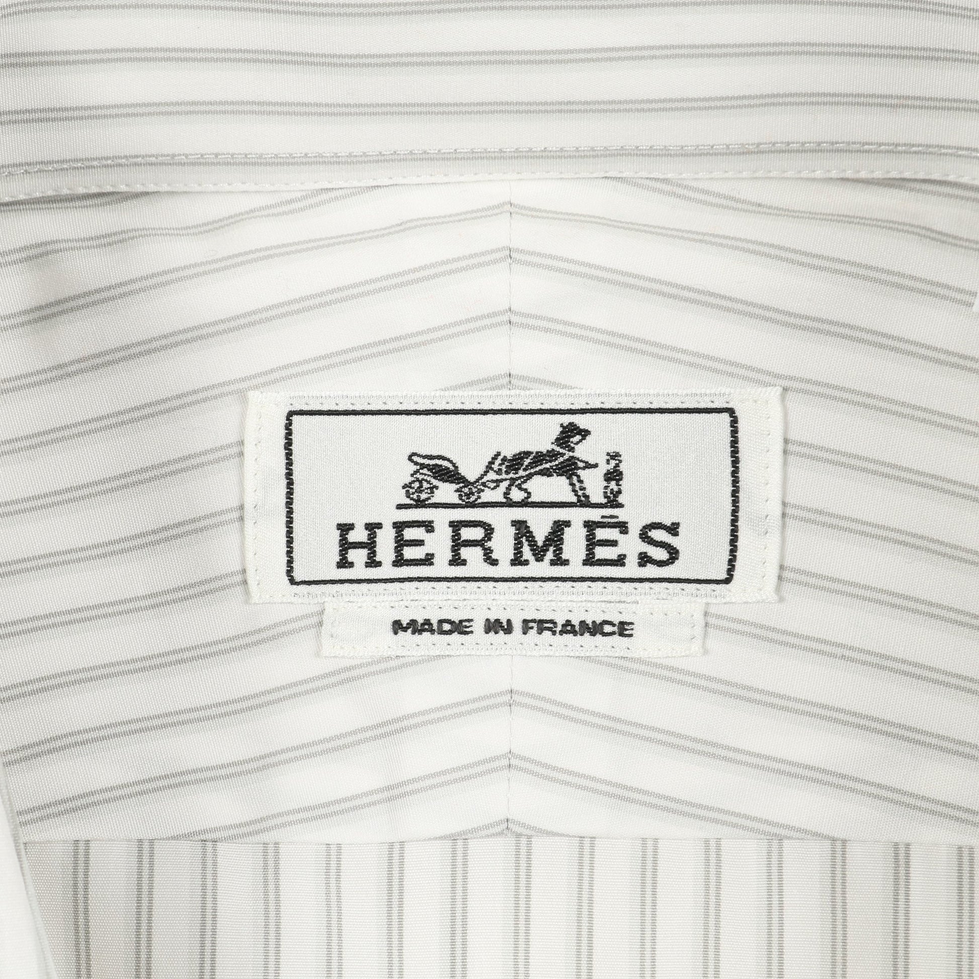 セリエボタン シャツ ストライプ コットン ホワイト グレー エルメス トップス HERMES