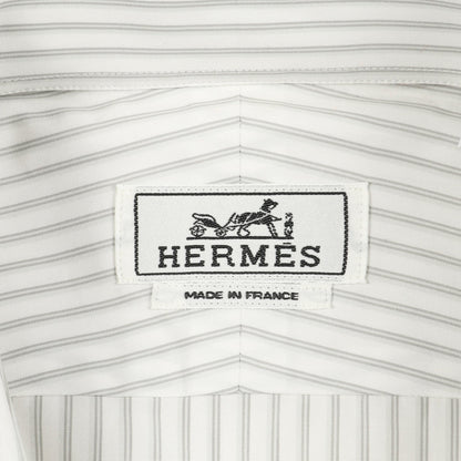 セリエボタン シャツ ストライプ コットン ホワイト グレー エルメス トップス HERMES