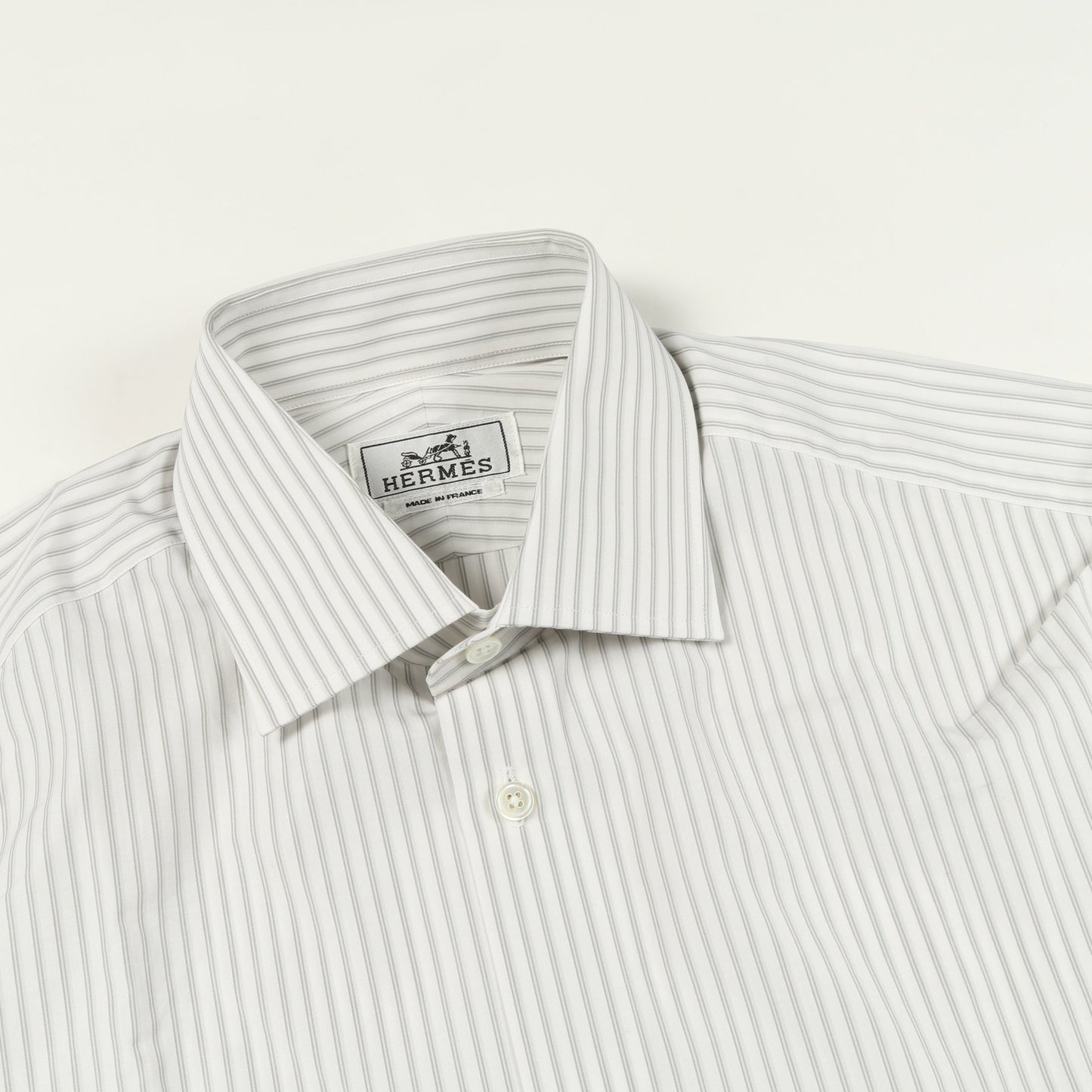 セリエボタン シャツ ストライプ コットン ホワイト グレー エルメス トップス HERMES