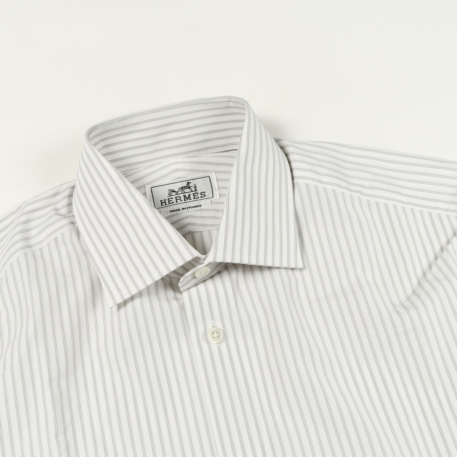 セリエボタン シャツ ストライプ コットン ホワイト グレー エルメス トップス HERMES