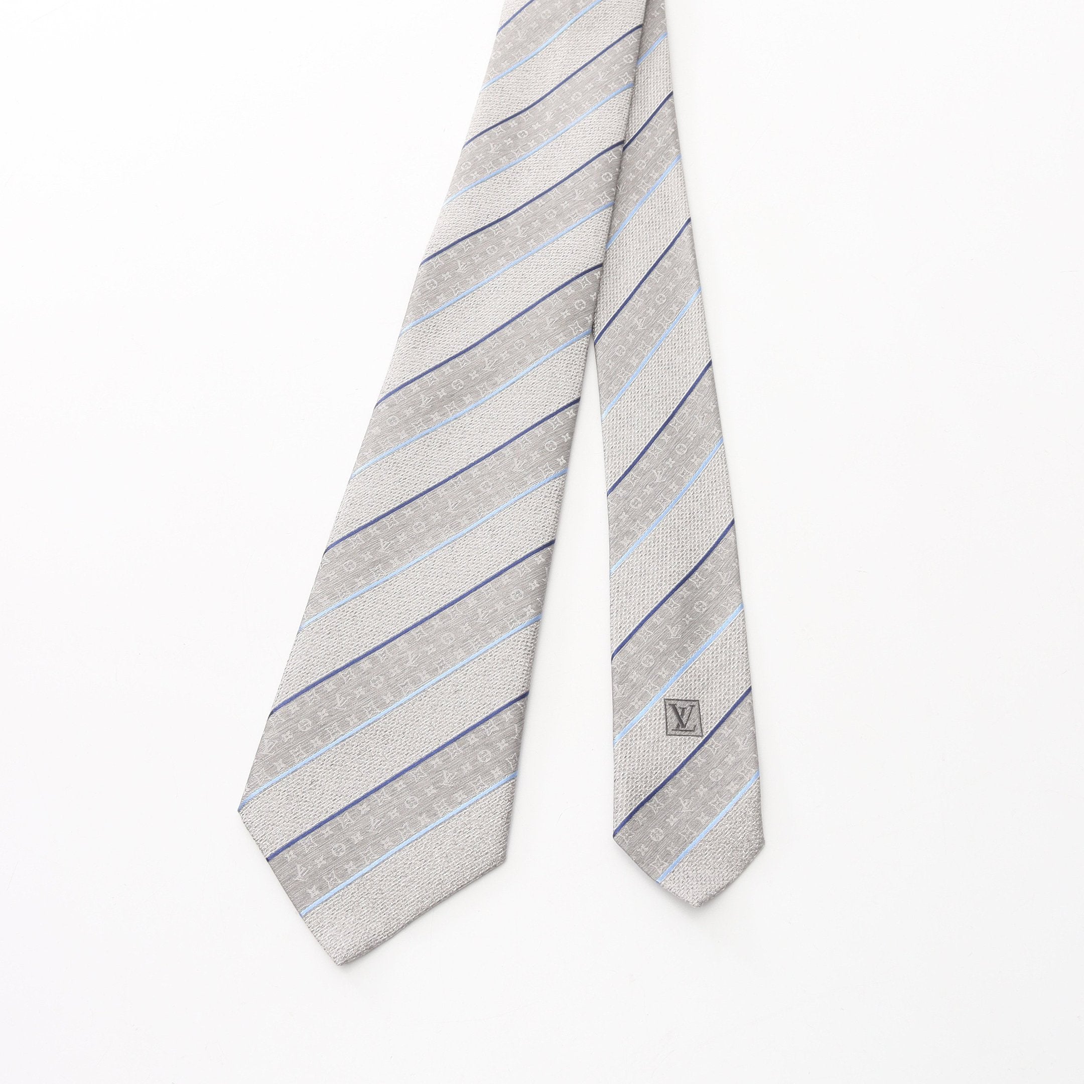 モノグラム ストライプ ネクタイ シルク グレー ブルー ルイヴィトン
