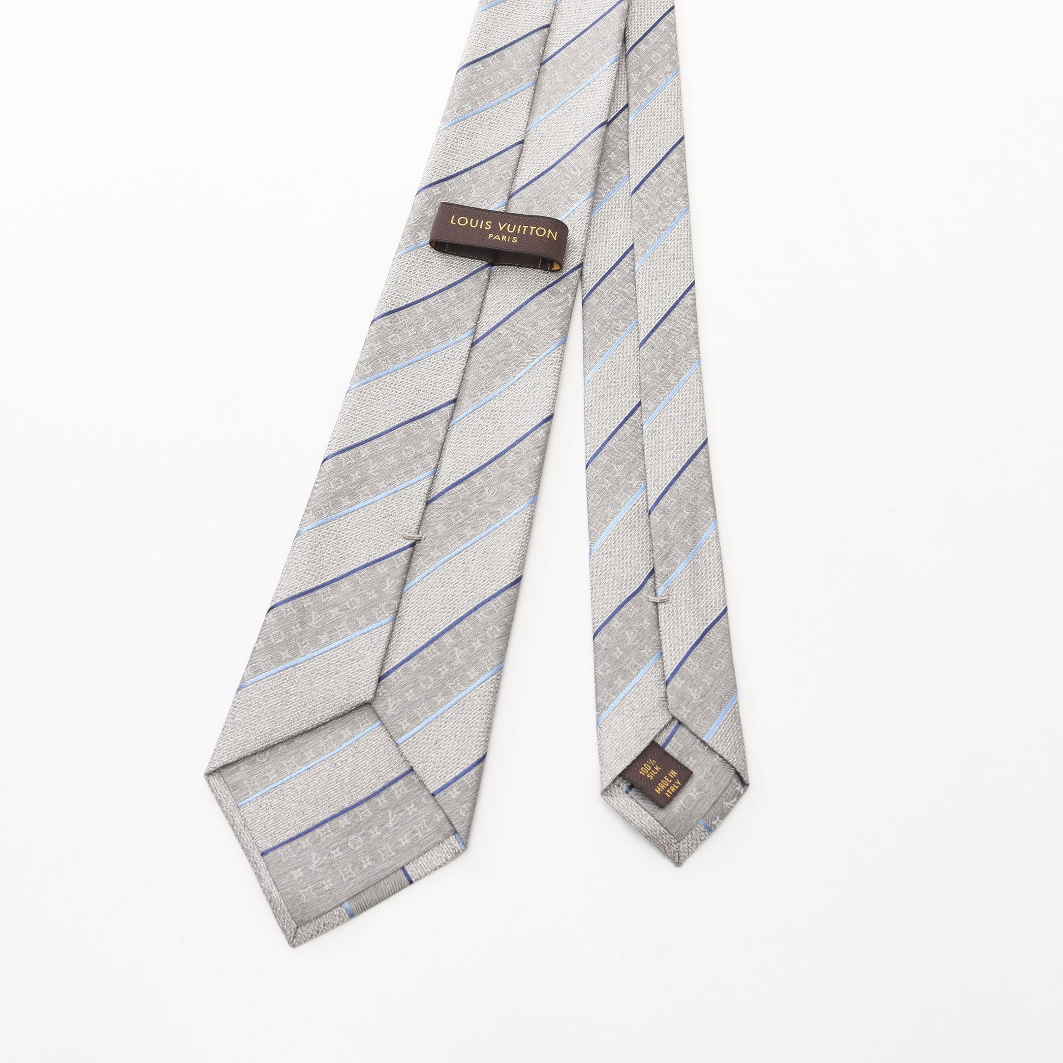 モノグラム ストライプ ネクタイ シルク グレー ブルー ルイヴィトン