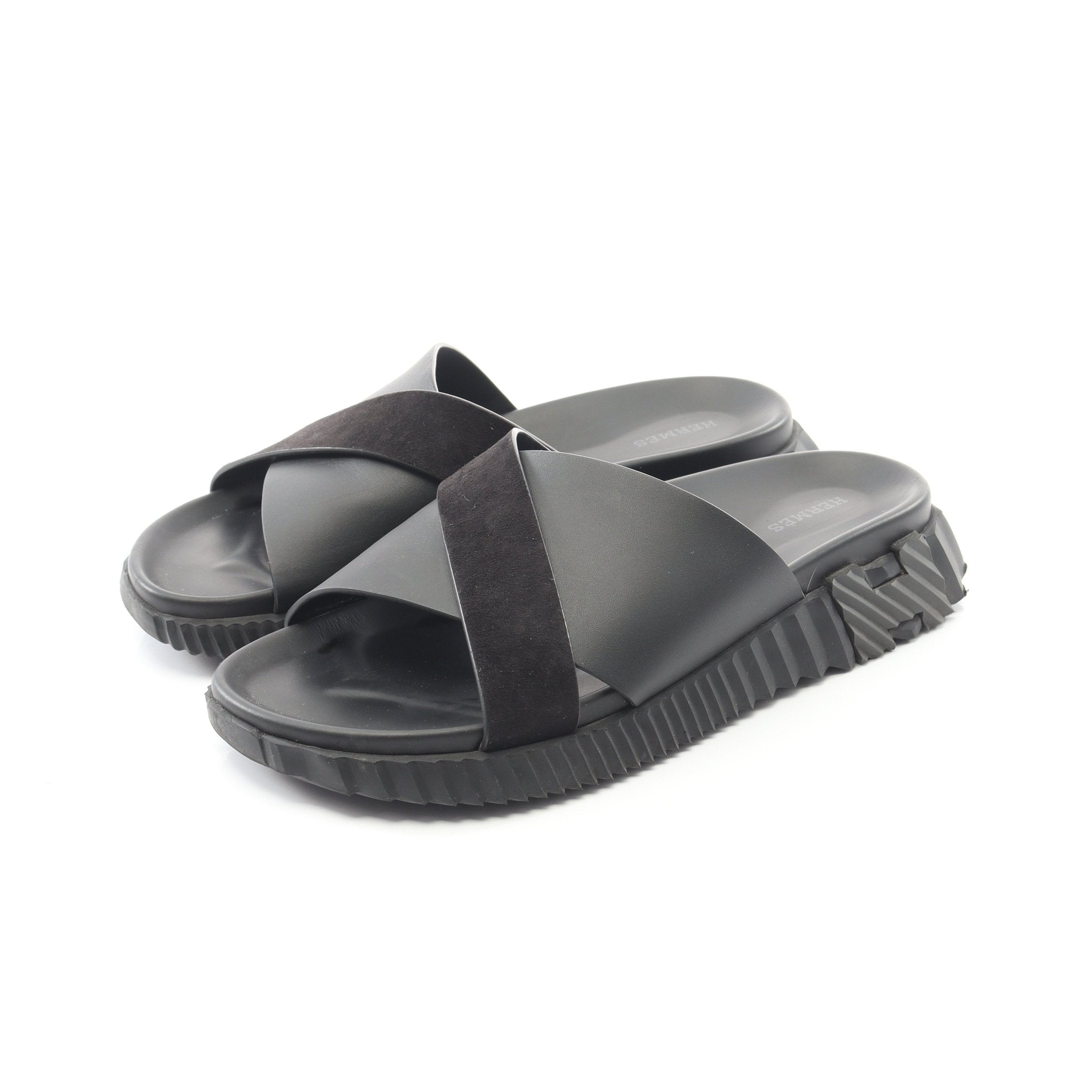 HERMES 黒 スエード スライドサンダル　サイズ42（26.5センチ） HERMES 黒 スエード スライドサンダル サイズ42（26.5センチ