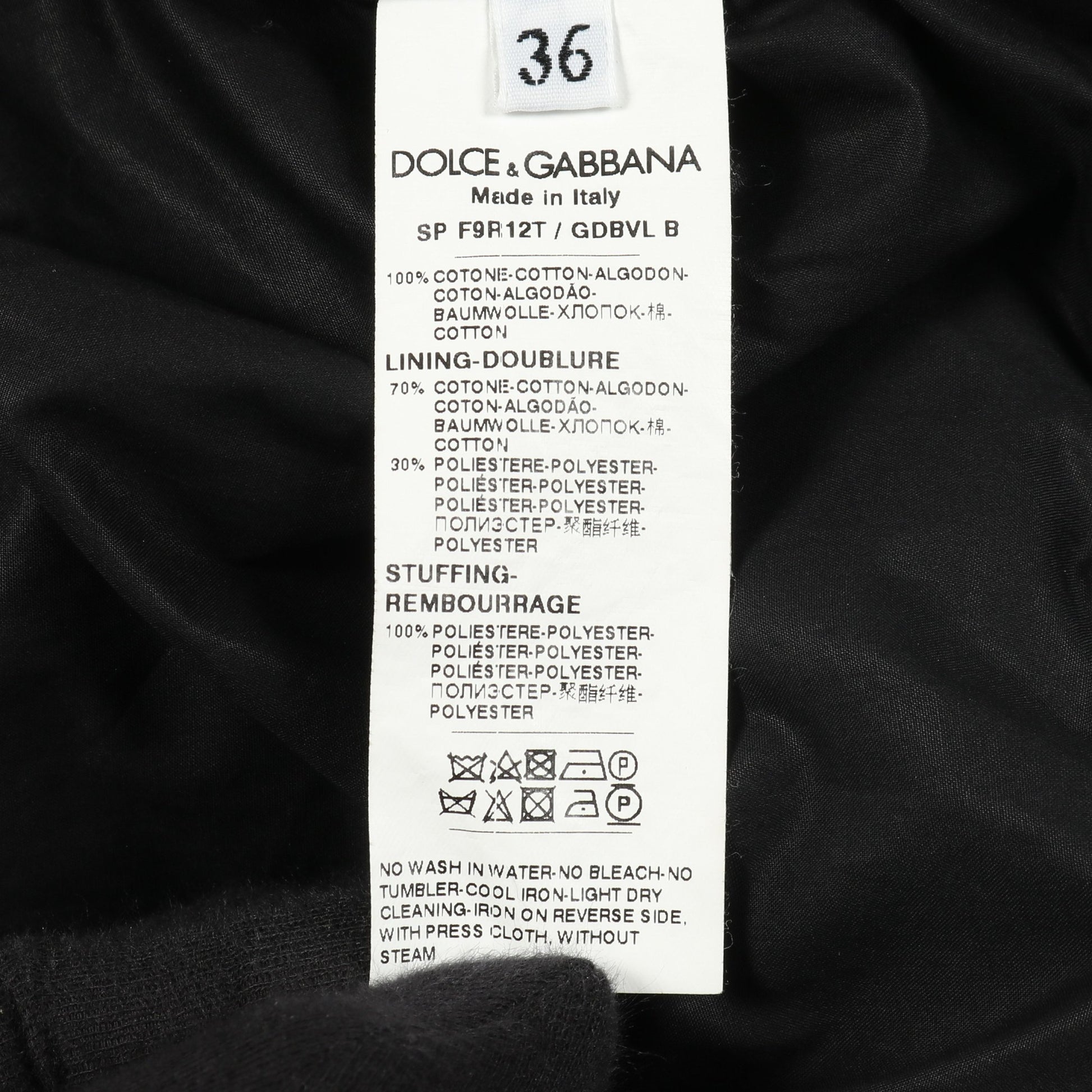 ジャケット コットン ブラック 中綿 フード付き ドルチェアンドガッバーナ アウター DOLCE&GABBANA