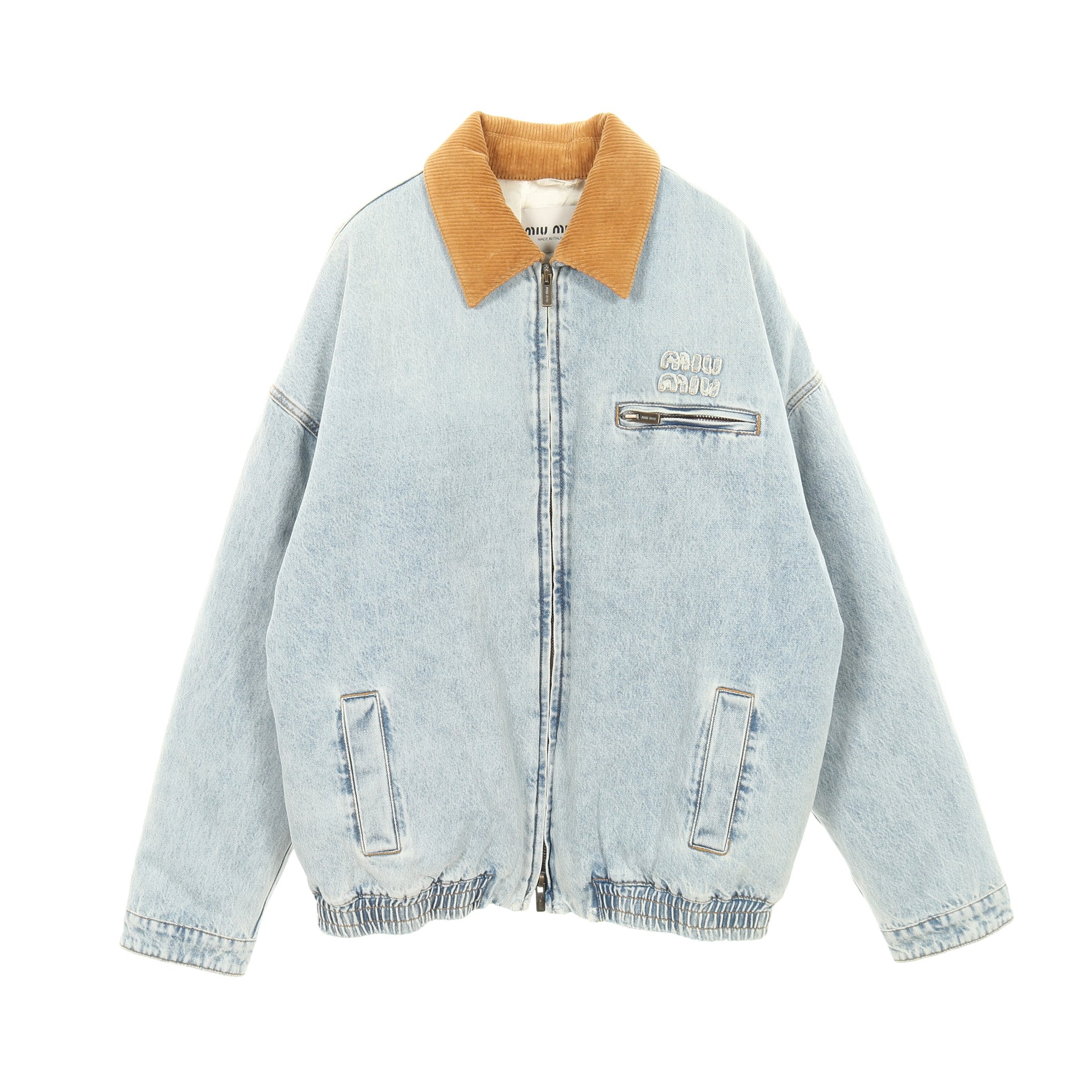 ジップアップ デニムジャケット コットン ライトブルー イエロー