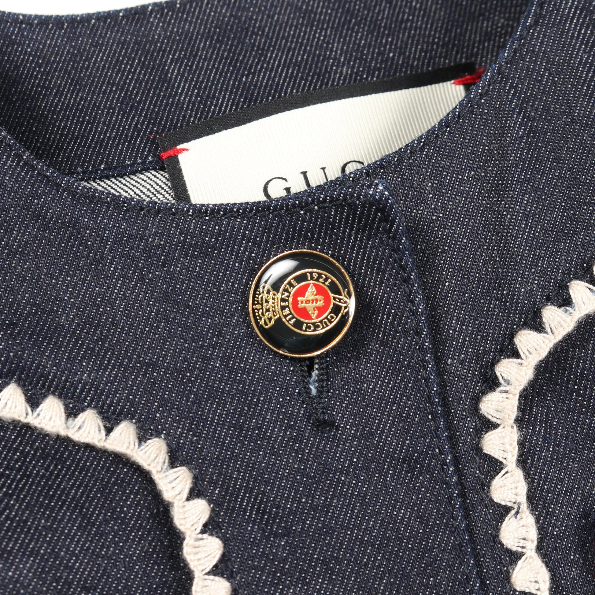 デニムジャケット コットン インディゴブルー レッド グッチ アウター GUCCI