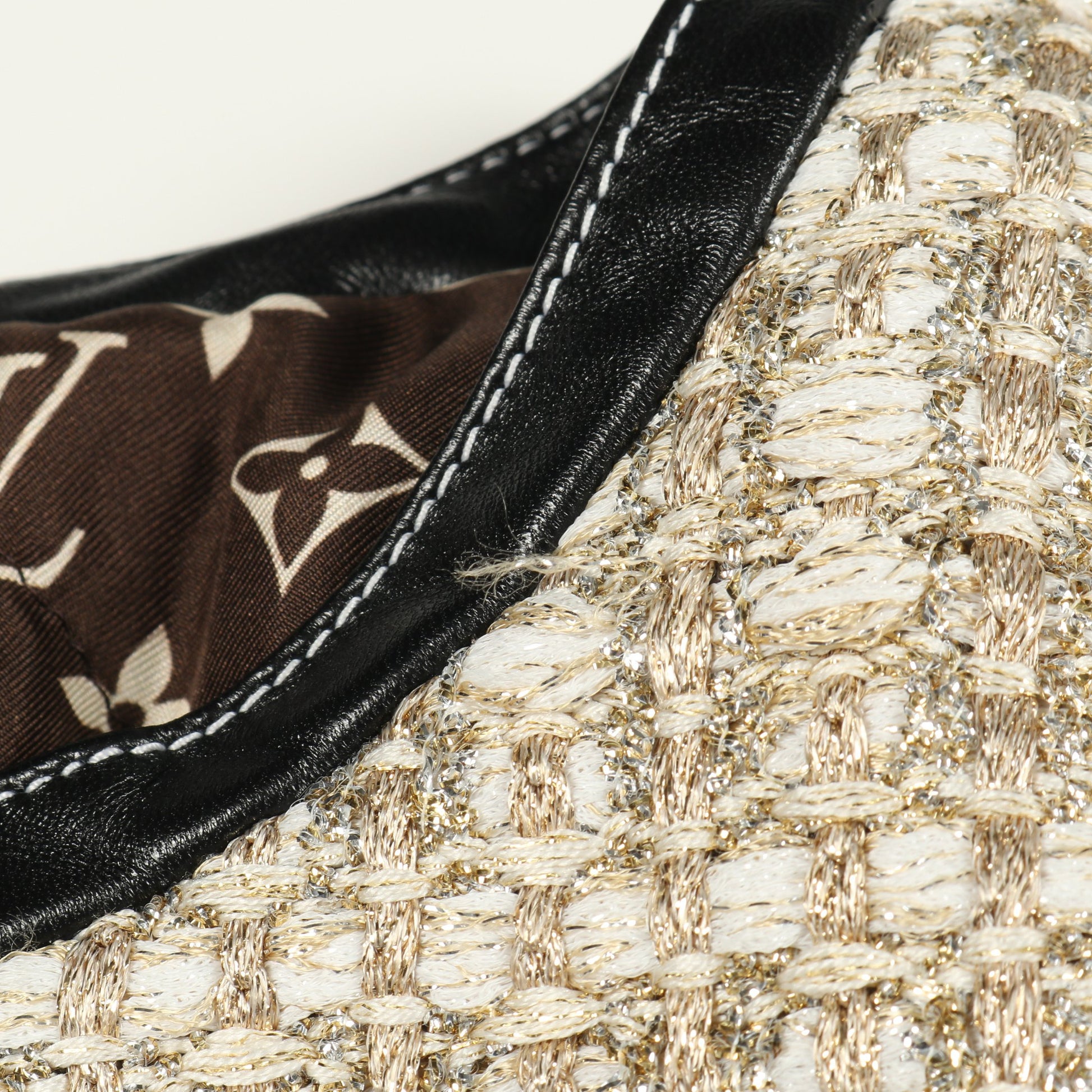 ツイード ノーカラージャケット レーヨン アイボリー ゴールド マルチカラー レザー切替 ルイヴィトン アウター LOUIS VUITTON