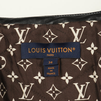ツイード ノーカラージャケット レーヨン アイボリー ゴールド マルチカラー レザー切替 ルイヴィトン アウター LOUIS VUITTON