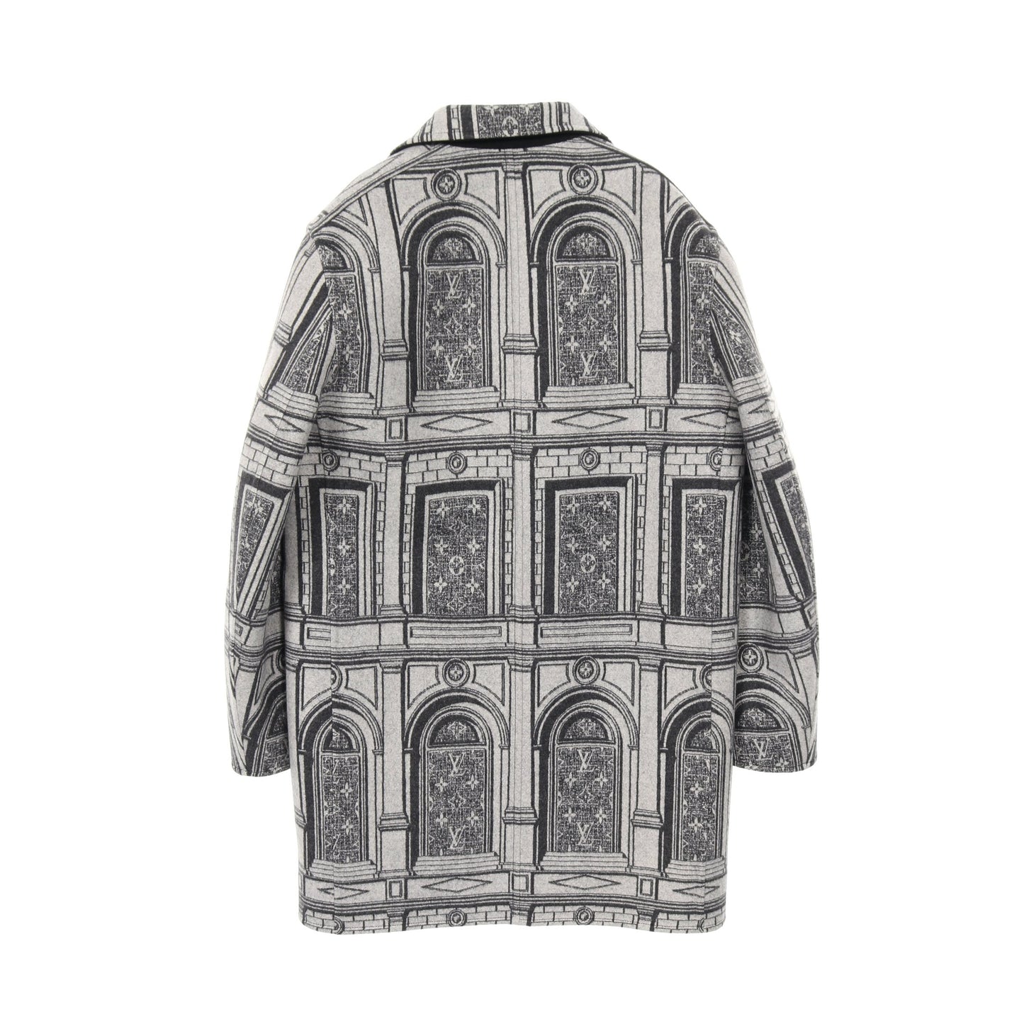 LOUIS VUITTON × FORNASETTI ジャケット コート ウール レザー ライトグレー ブラック リバーシブル 切替 ルイヴィトン アウター LOUIS VUITTON