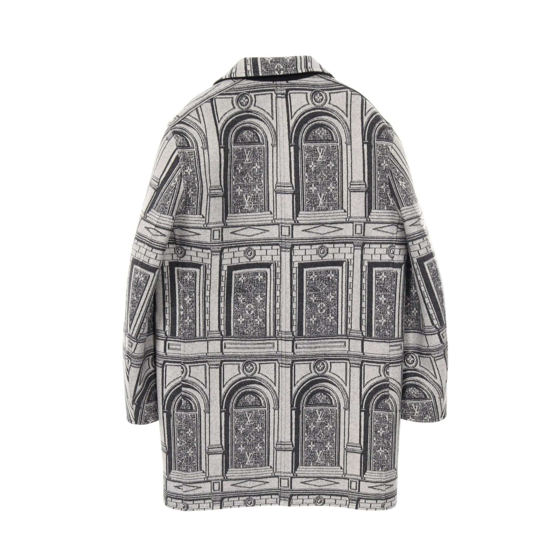 LOUIS VUITTON × FORNASETTI ジャケット コート ウール レザー ライトグレー ブラック リバーシブル 切替 ルイヴィトン アウター LOUIS VUITTON