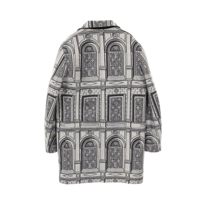 LOUIS VUITTON × FORNASETTI ジャケット コート ウール レザー ライトグレー ブラック リバーシブル 切替 ルイヴィトン アウター LOUIS VUITTON