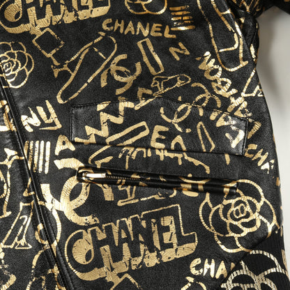 ブルゾン 総柄 レザー ブラック ゴールド シャネル アウター CHANEL