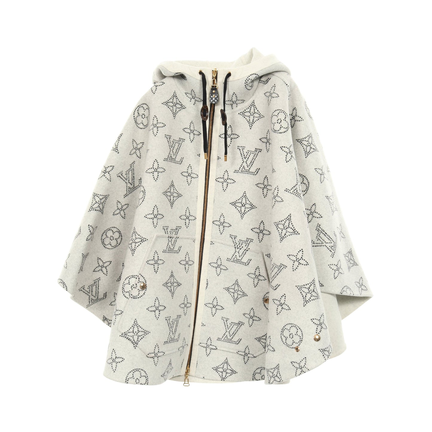 リバーシブル モノグラム マヒナ ケープ ポンチョ ウール ライトグレー フード付き ルイヴィトン アウター LOUIS VUITTON