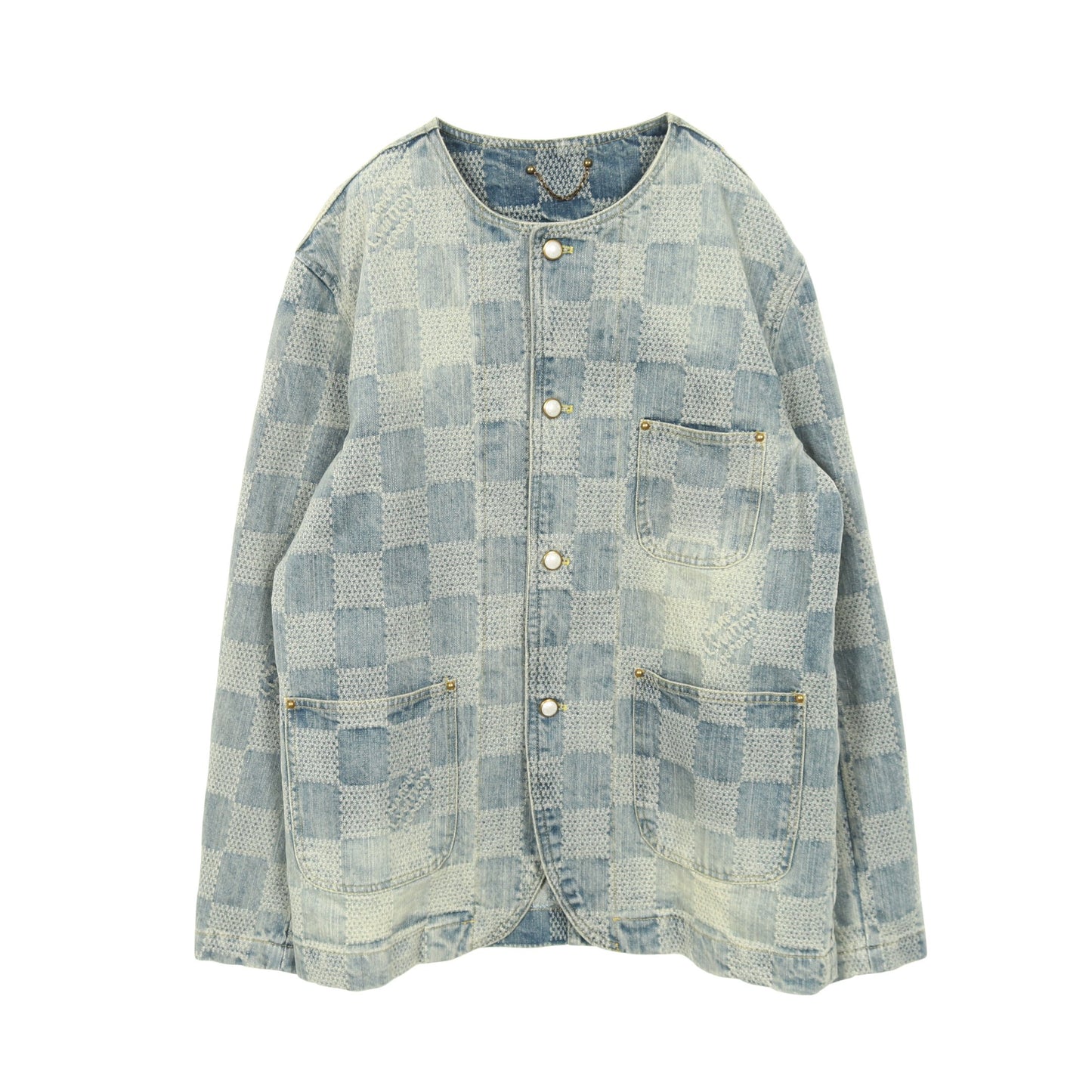 Damier Collarless Denim Jacket ダミエ デニムジャケット ノーカラージャケット コットン インディゴブルー ルイヴィトン アウター LOUIS VUITTON
