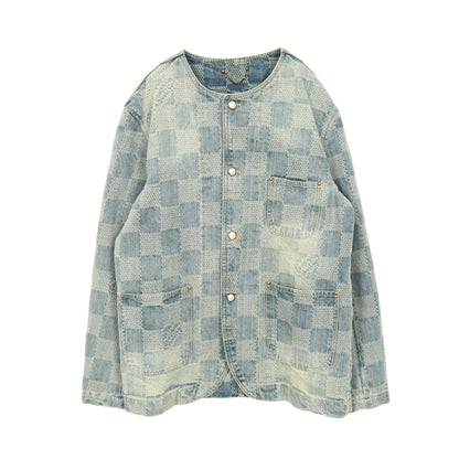Damier Collarless Denim Jacket ダミエ デニムジャケット ノーカラージャケット コットン インディゴブルー ルイヴィトン アウター LOUIS VUITTON