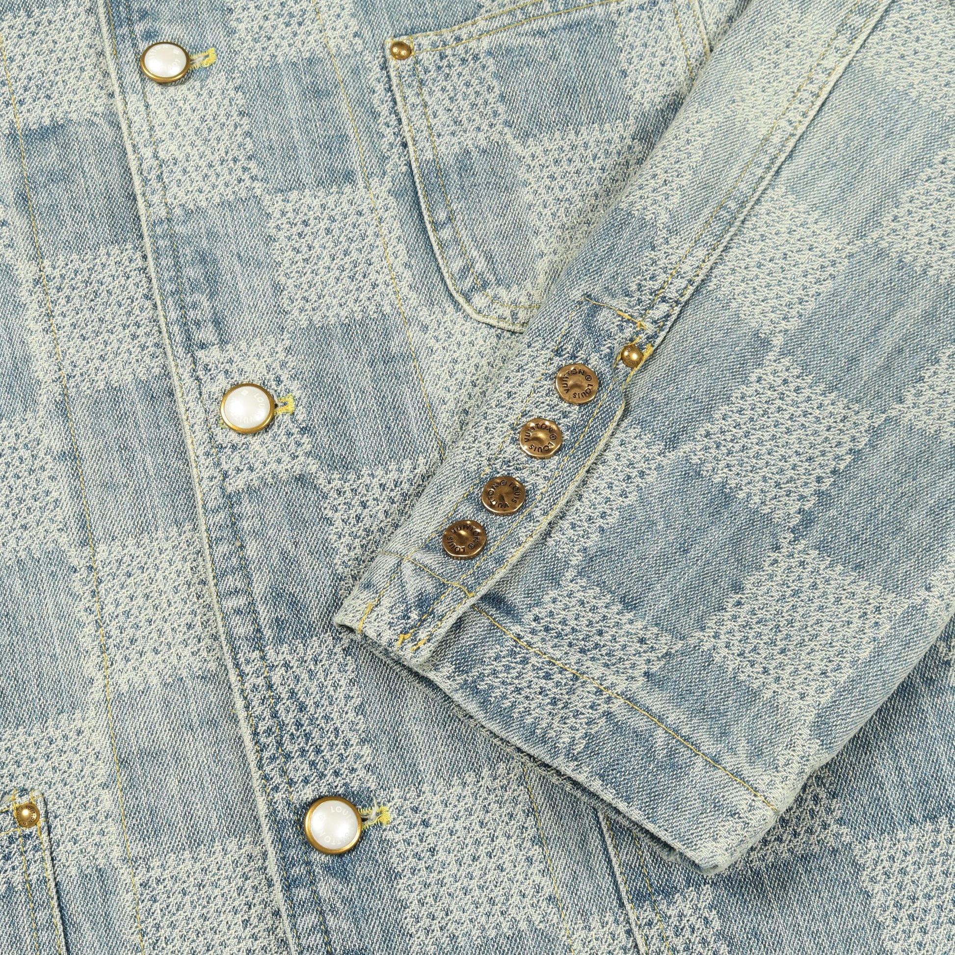 Damier Collarless Denim Jacket ダミエ デニムジャケット ノーカラージャケット コットン インディゴブルー ルイヴィトン アウター LOUIS VUITTON