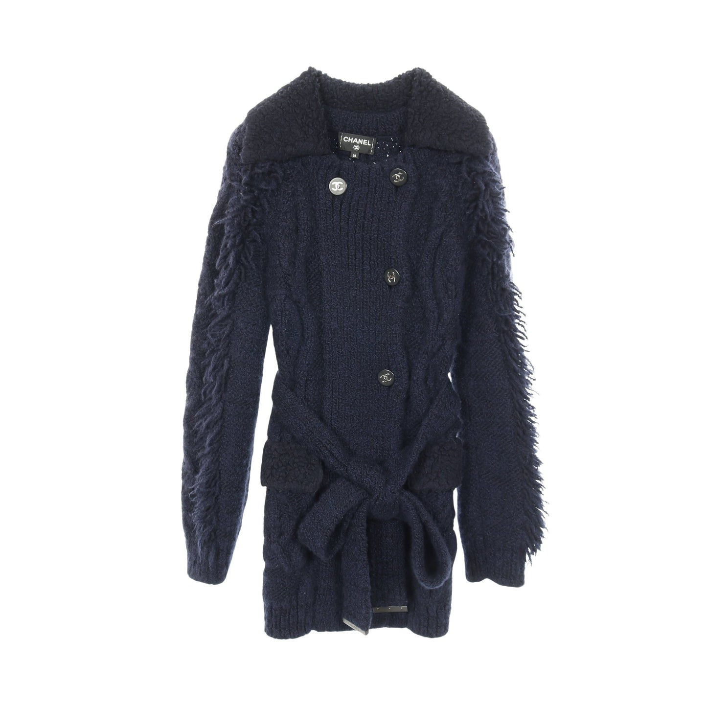 ココマークボタン フリンジ カーディガン ニット コート ウール カシミヤ ネイビー シャネル アウター CHANEL