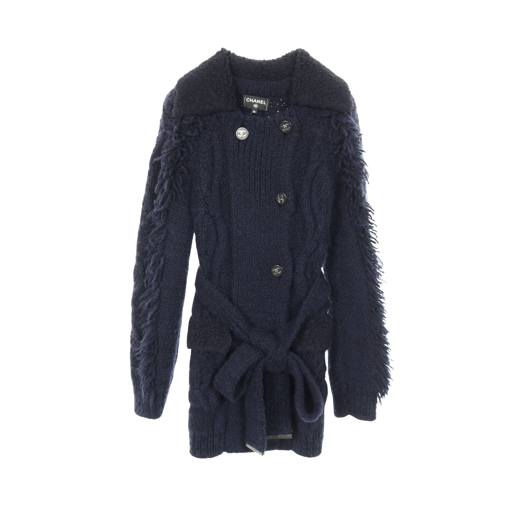 ココマークボタン フリンジ カーディガン ニット コート ウール カシミヤ ネイビー シャネル アウター CHANEL