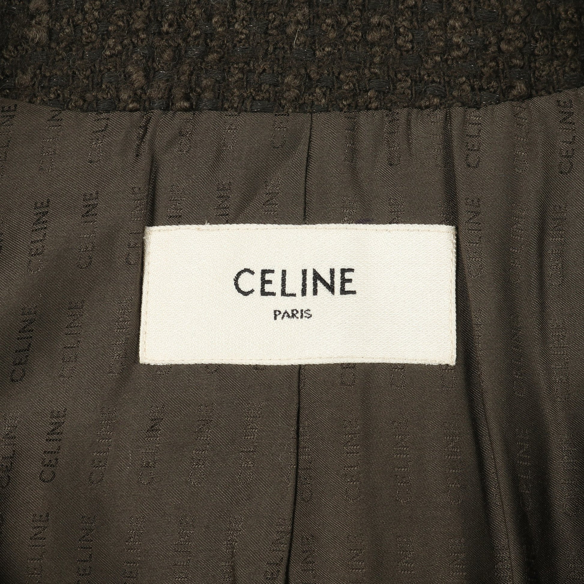 ツイード ノーカラージャケット ウール コットン ダークグリーン セリーヌ アウター CELINE