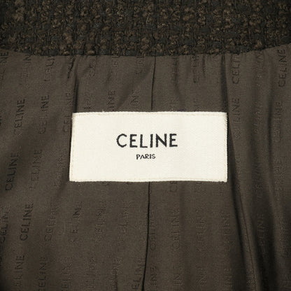 ツイード ノーカラージャケット ウール コットン ダークグリーン セリーヌ アウター CELINE