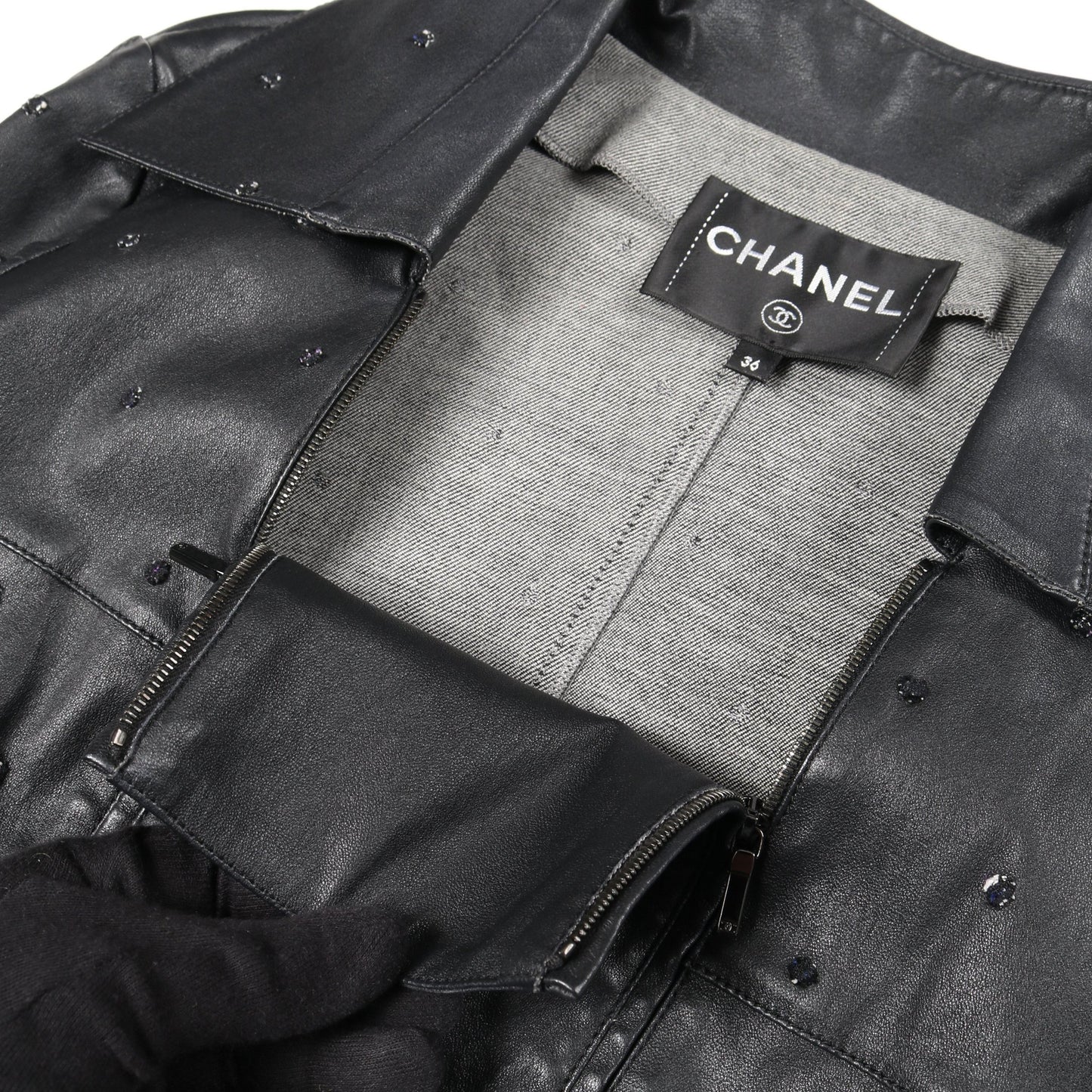 ココマーク刺繍 レザージャケット ラムレザー ブラック シャネル アウター CHANEL