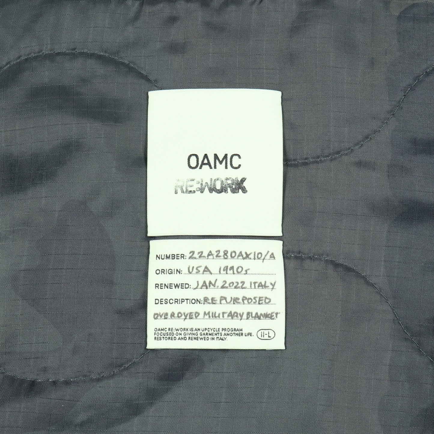 RE:WORK キルティングジャケット カモフラージュ グレーグリーン 中綿 オーエーエムシー アウター OAMC