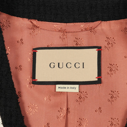 ノーカラージャケット レーヨン コットン ベージュ ブラック グッチ アウター GUCCI