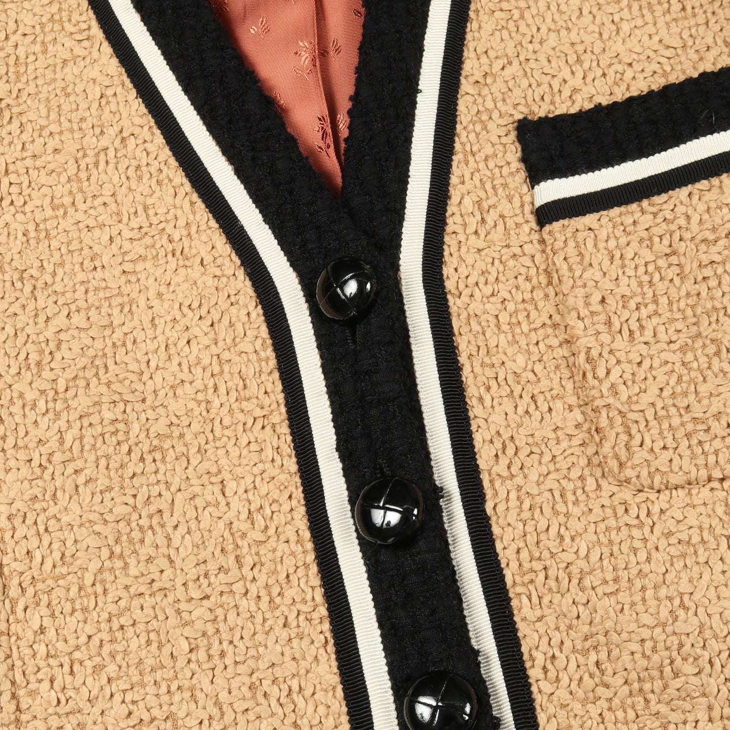 ノーカラージャケット レーヨン コットン ベージュ ブラック グッチ アウター GUCCI