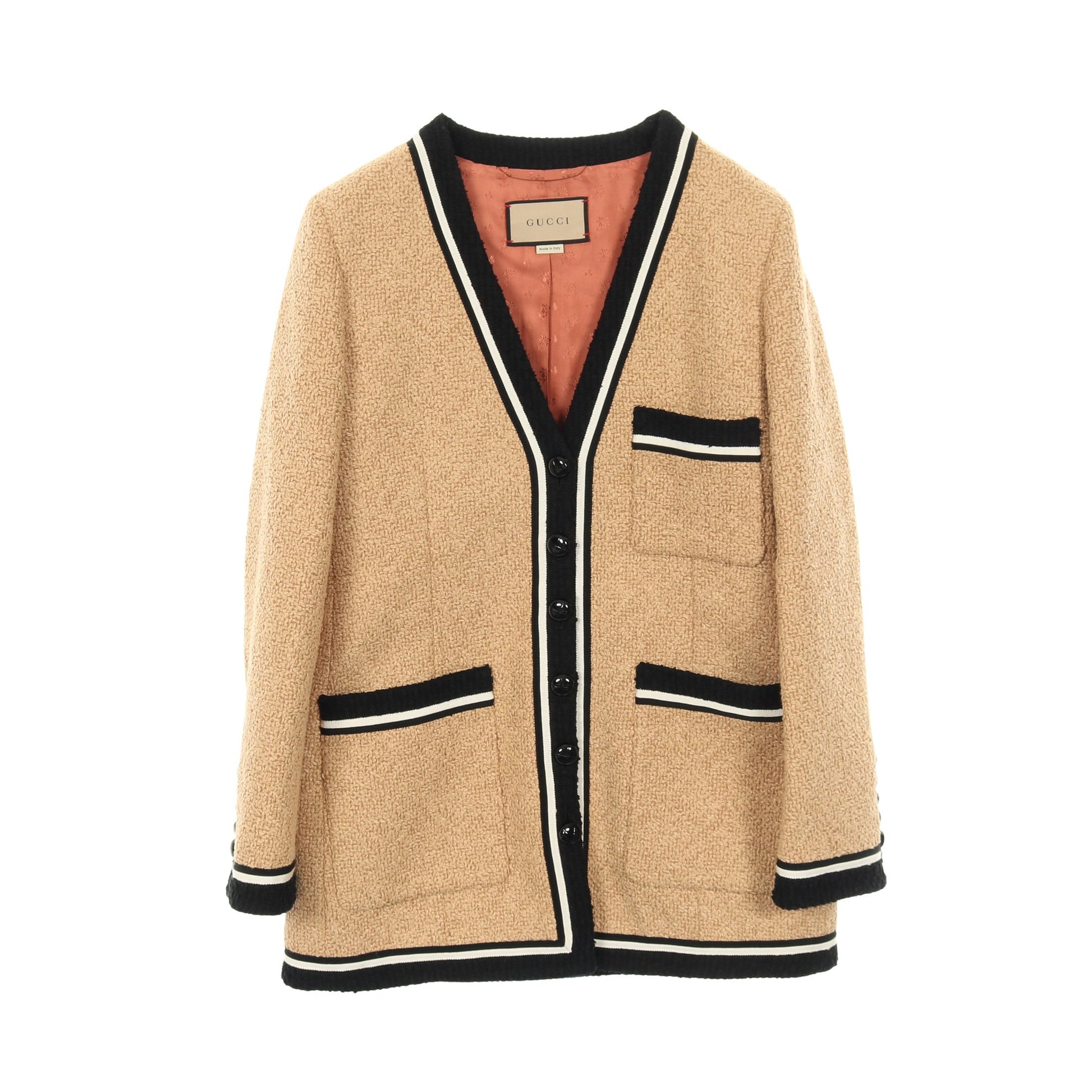 ノーカラージャケット レーヨン コットン ベージュ ブラック グッチ アウター GUCCI
