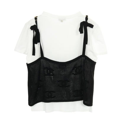 ココマーク ニットキャミソール Tシャツ カシミヤ コットン ホワイト ブラック シャネル トップス CHANEL