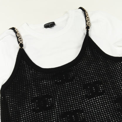 ココマーク ニットキャミソール Tシャツ カシミヤ コットン ホワイト ブラック シャネル トップス CHANEL