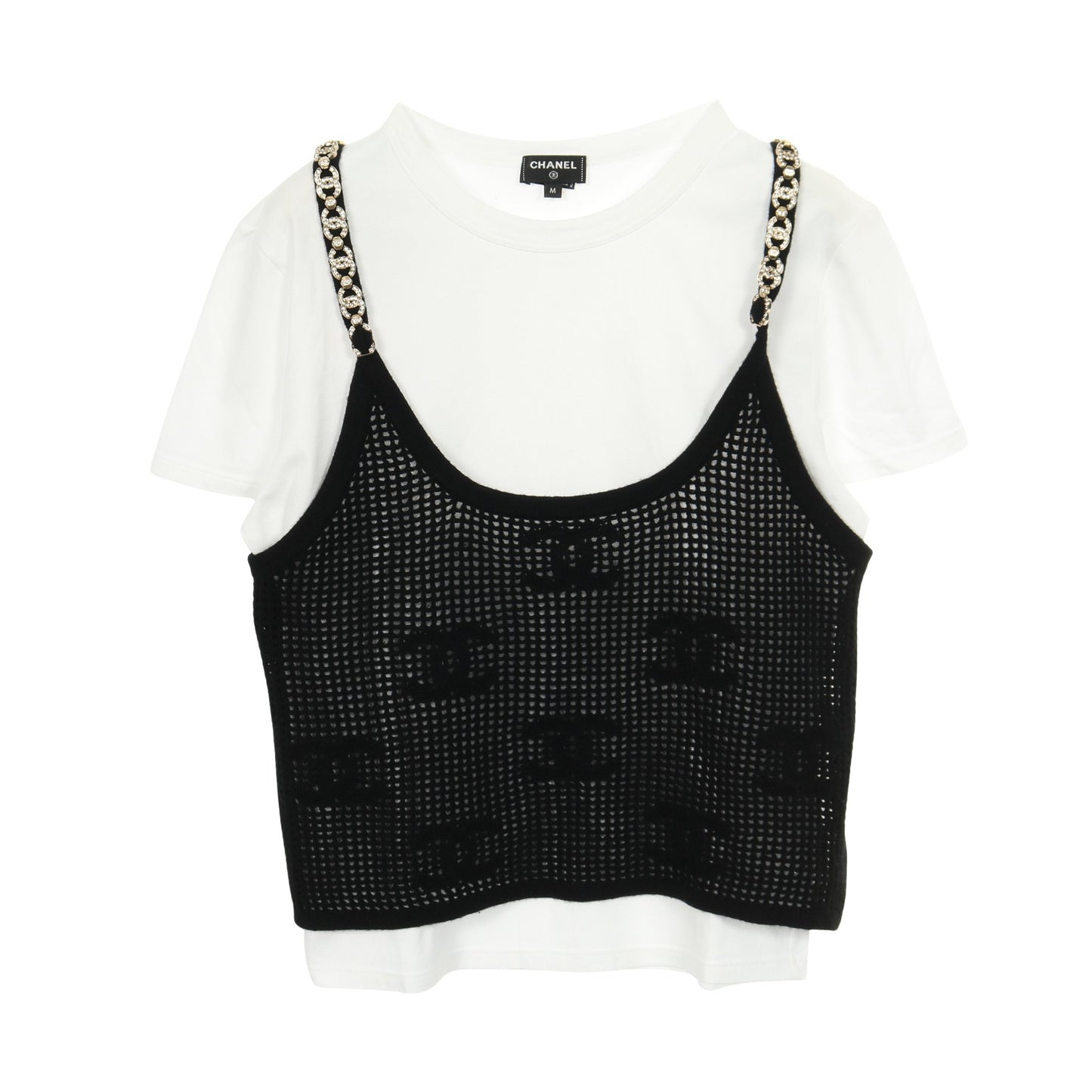ココマーク ニットキャミソール Tシャツ カシミヤ コットン ホワイト ブラック シャネル トップス CHANEL