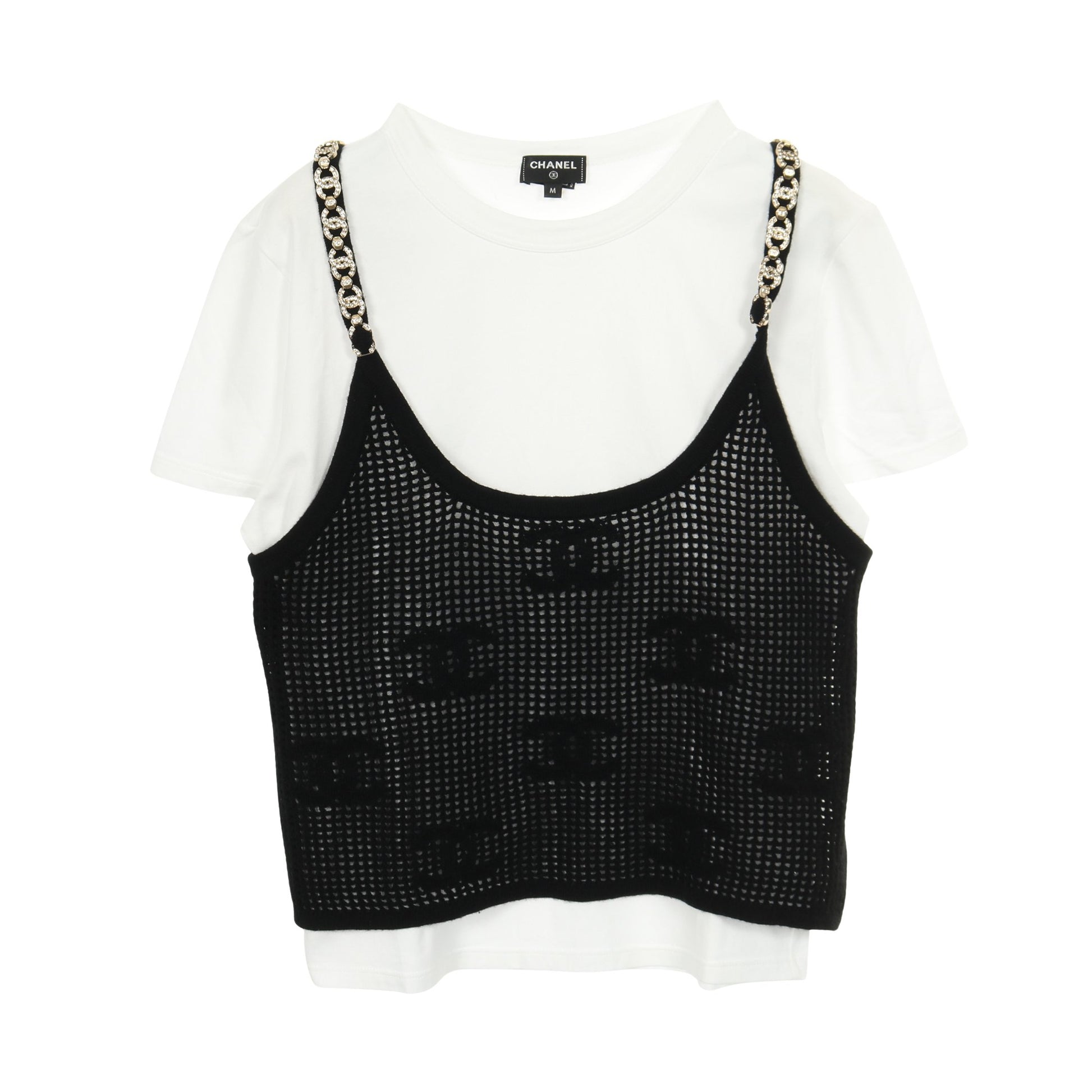 ココマーク ニットキャミソール Tシャツ カシミヤ コットン ホワイト ブラック シャネル トップス CHANEL